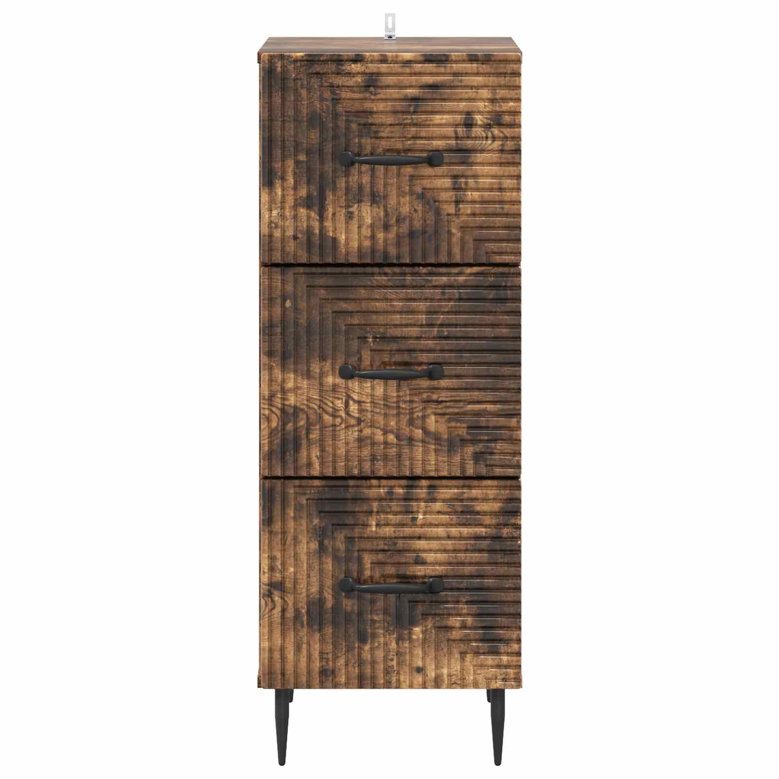 Cassettiera in rovere affumicato, 33 x 34,5 x 89,5 cm, con 3 cassetti, armadietto multiuso per soggiorno, ufficio, corridoio, spazio e conservazione