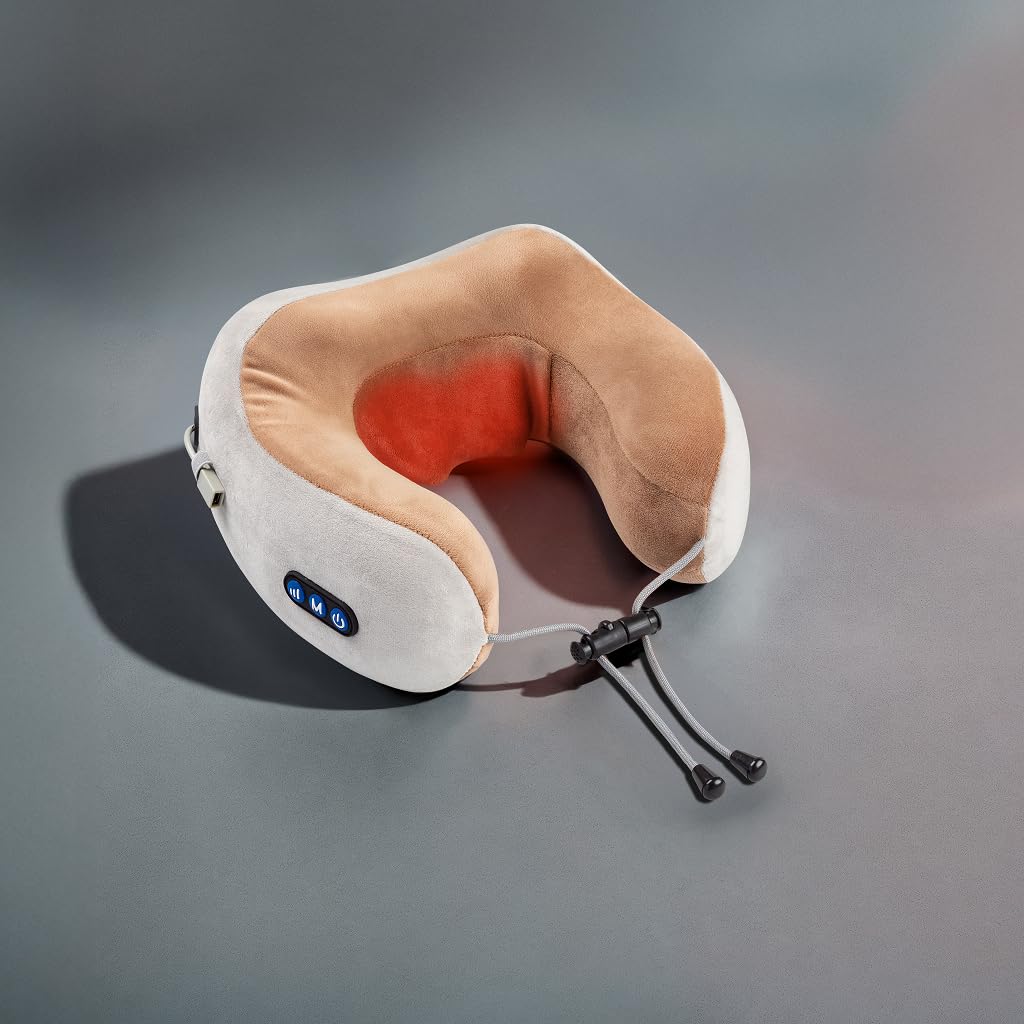 GLOBAL RELAX® | TENZO MINI Cojín cervical masajeador | 6 Modos de masaje | Almohada ergonómica | Portátil I Inalámbrica | Relaja y alivia el dolor muscular
