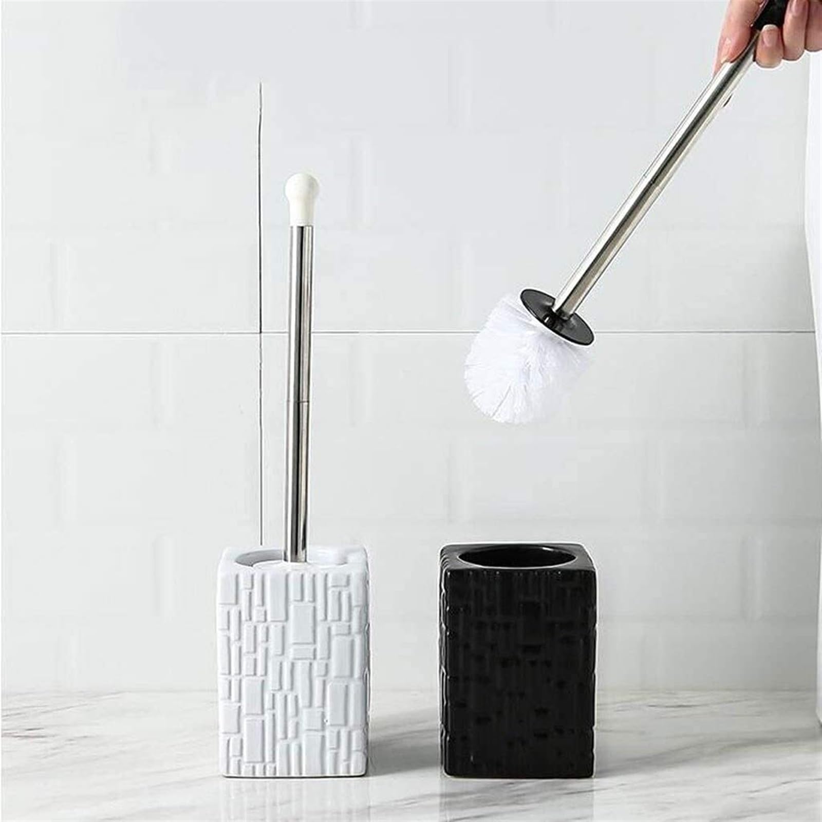 Cepillo de Limpieza Escobilla De Baño Escobilla De Baño Multiusos Base De Cerámica Escobilla De Inodoro con Mango Largo Cepillo de Baño(White)