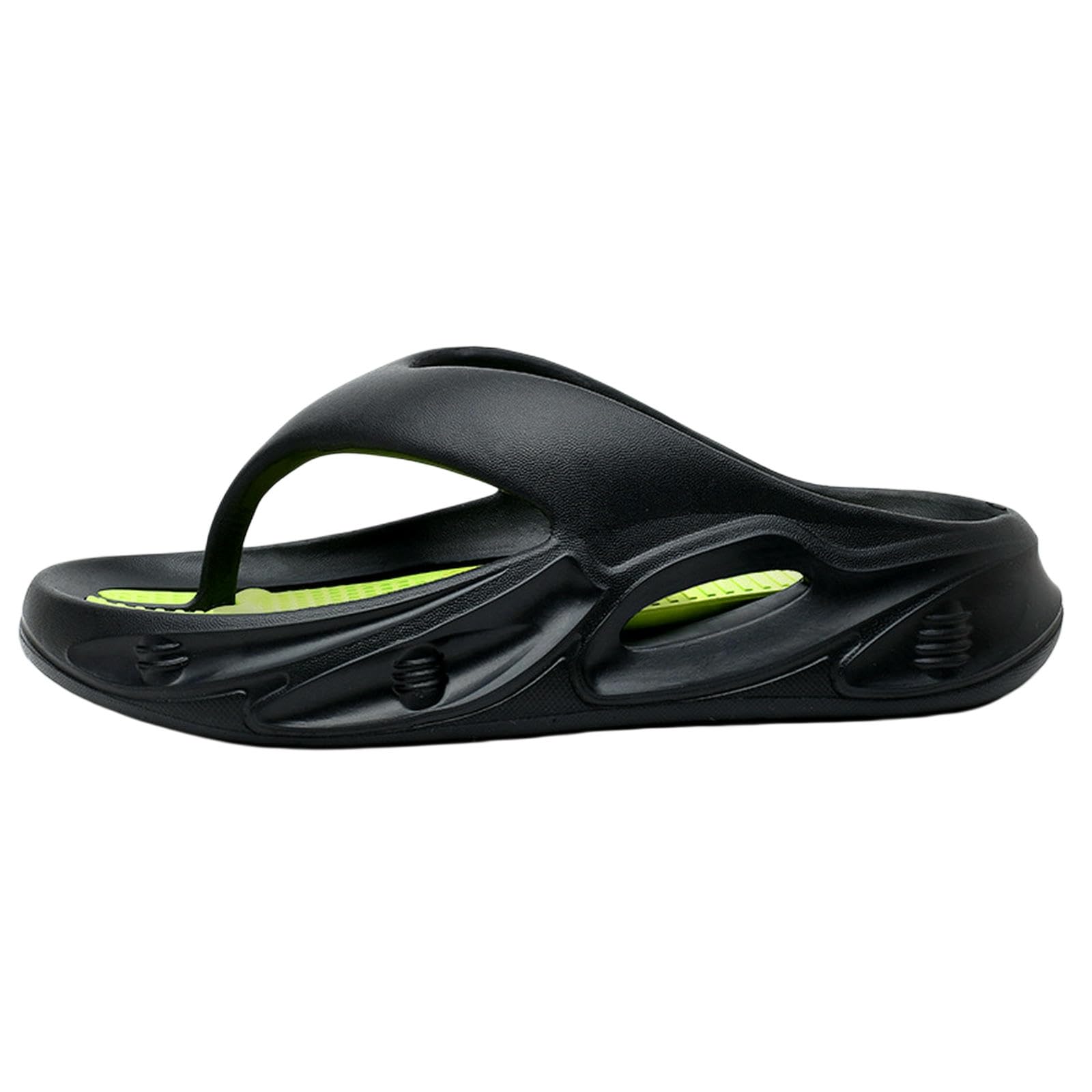 Tongs Homme Tong Femme Sandales De Plage D'été en Plein Air Anti-Abrasion Antidérapantes Chaussures Tanga Style Couple Messieurs Dames-Noir Vert-44-45