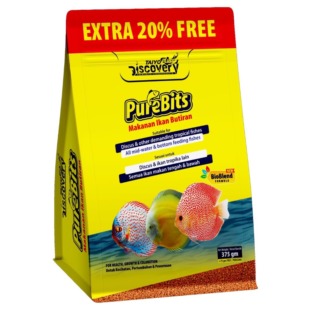 Taiyo Pluss Discovery® Pure Bits Complete Granule Fish Food - 450 g (375 g + Extra 20% Free) | New Bioblend Formula for Health, Growth & Colouration of Discus and All Other Tropical Fishes | (B0CGNSMMCD) Amazon Price History, Amazon Price Tracker