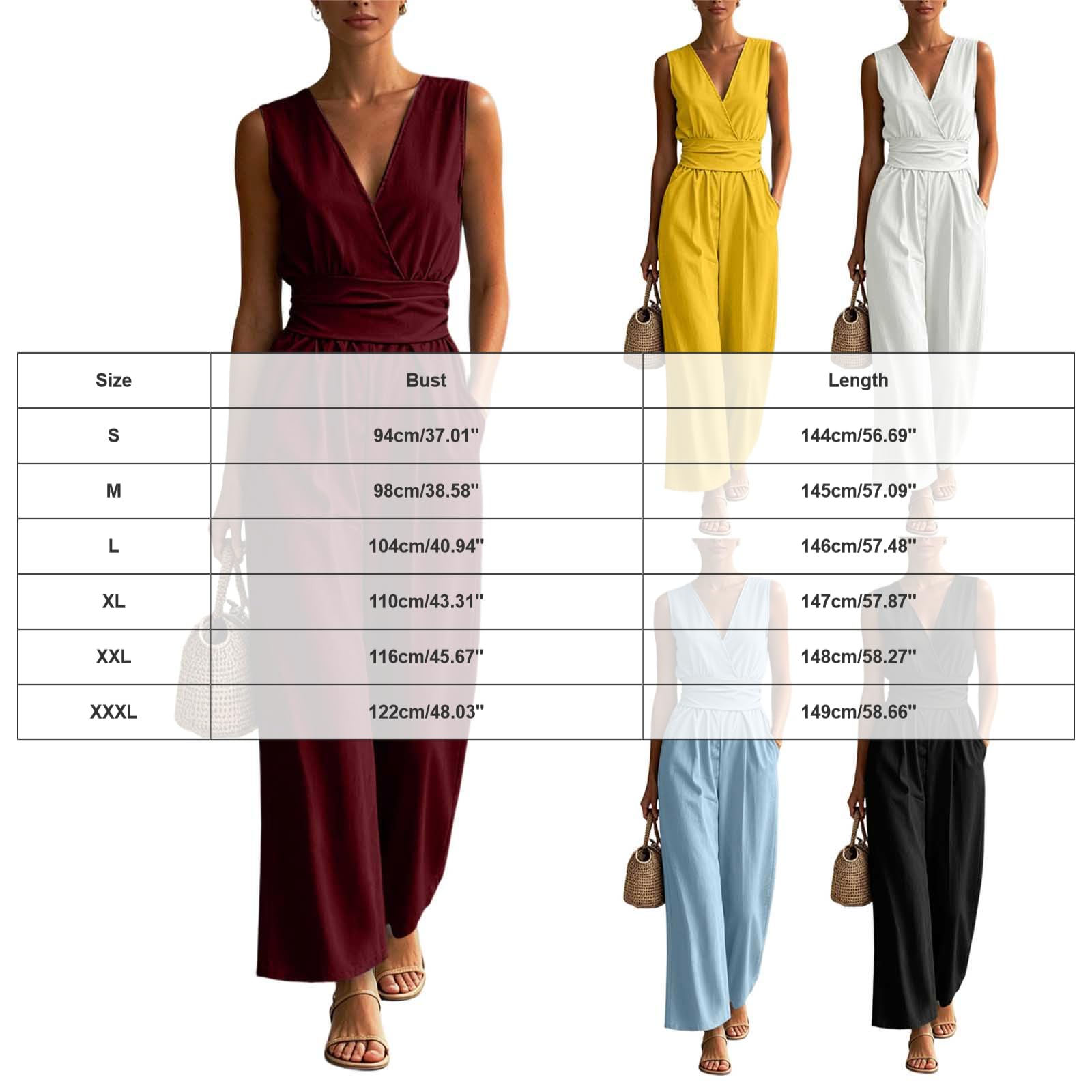 Salopette da Donna Pantalone Lungo da Lavoro Estivi Senza Maniche con Grandi Tasche Scollo a V Elegante Tuta Lang Tutina Jumpsuit Gamba Allentata Vita Alta Aderente Gamba Larga Spiaggia Vacanza Outfit