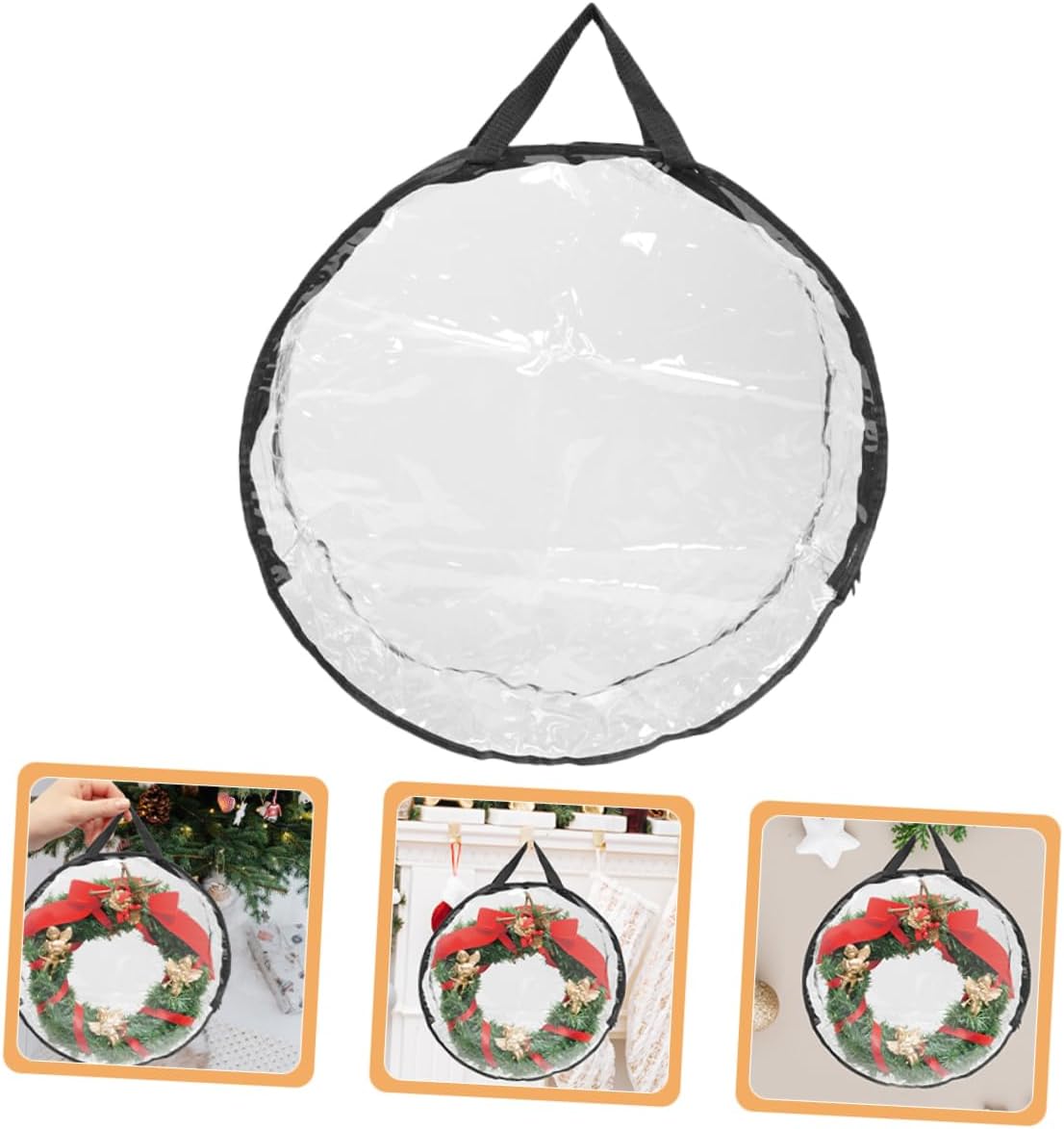 Unomor Christmas Wreath Storage Bag Capacity Transparent Organizer for Holiday Decorations Zippered Pouch with Handle for Xmas Garland and Present Packing