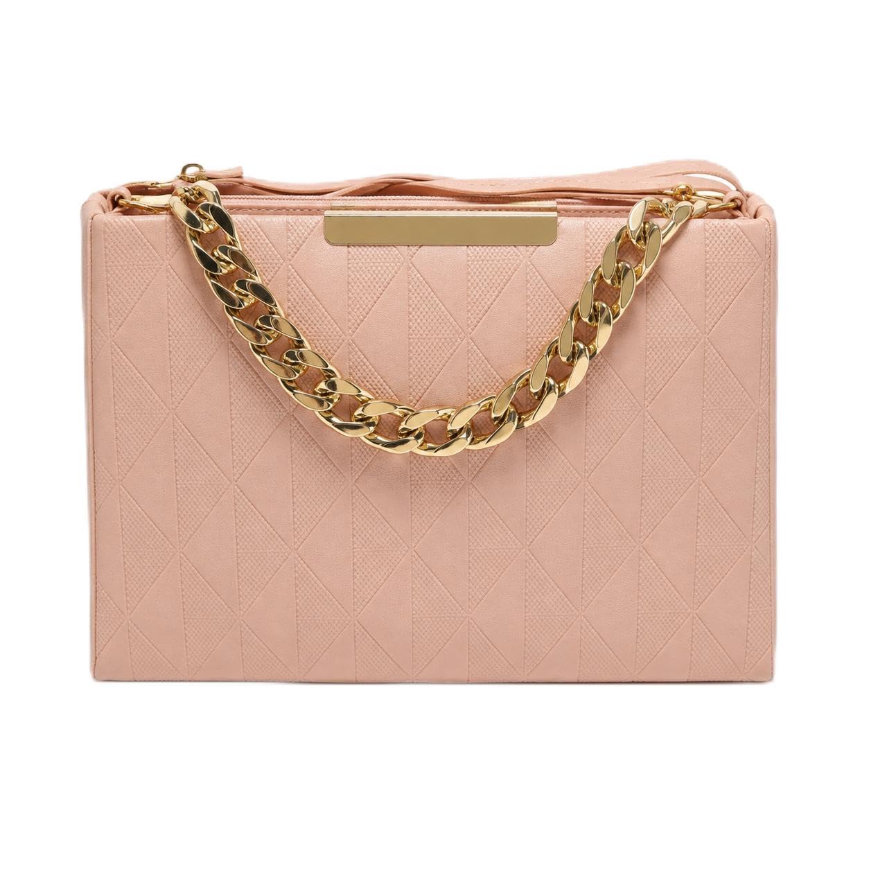 Pink Quilted Shoulder Bag with Gold Chain Handle-image-13