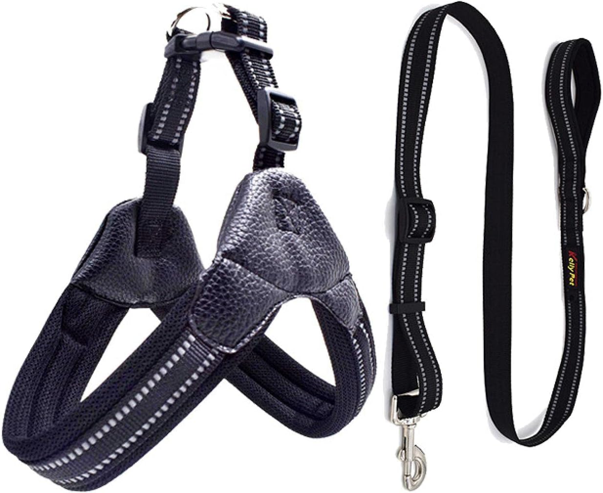 Breathable nylon mesh dog seat belt reflective adjustable dog seat belt and leash set dog pet collar leash dog accessory S blackset