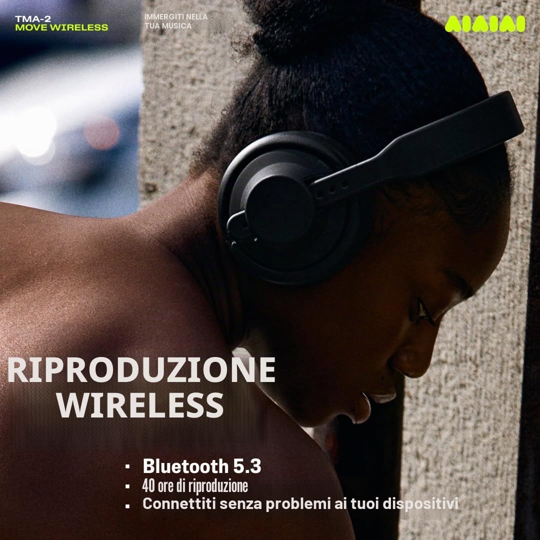 AIAIAI TMA-2 Move Wireless, cuffie Bluetooth versatili con suono ricco e naturale, cuscinetti in memory foam, 40 ore di autonomia e design modulare con parti sostituibili