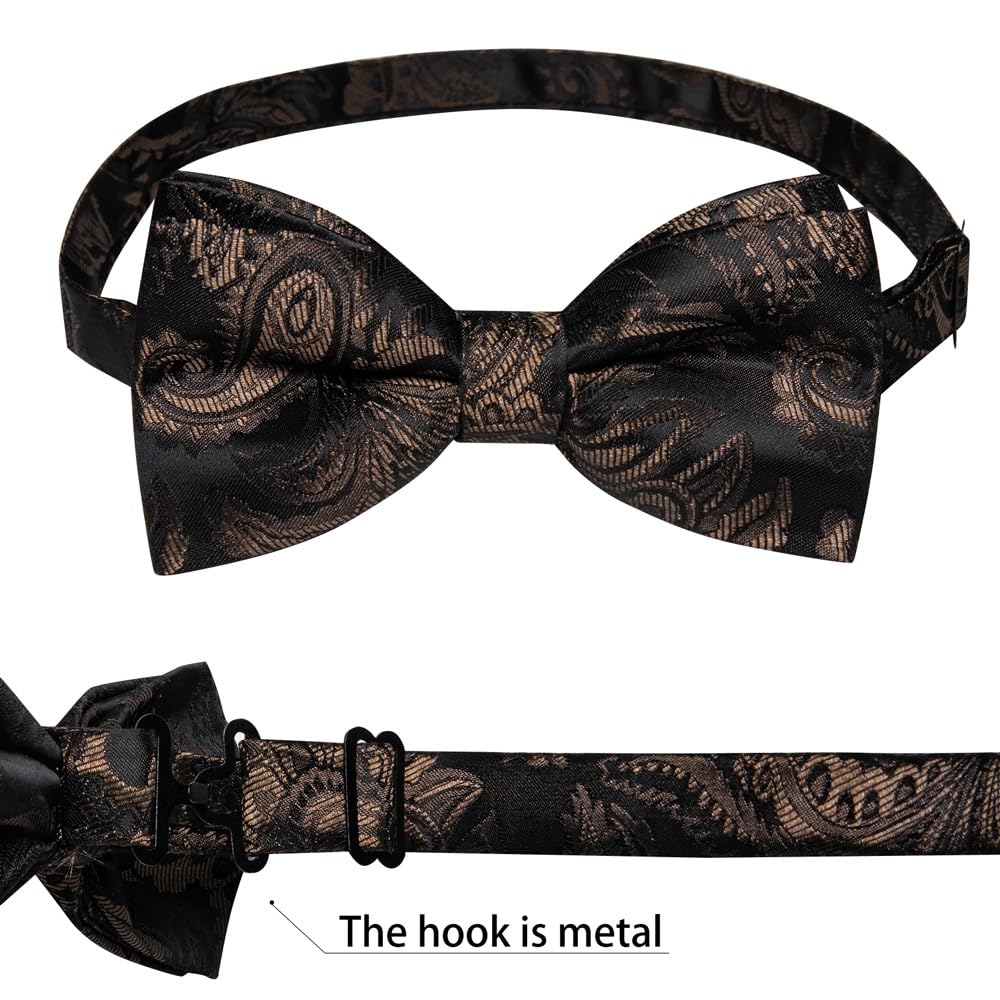 JFDBGU Paisley Bow Tie and Pocket Square Cufflinks Business Wedding Causal Pre-tied Bowtie Accessory