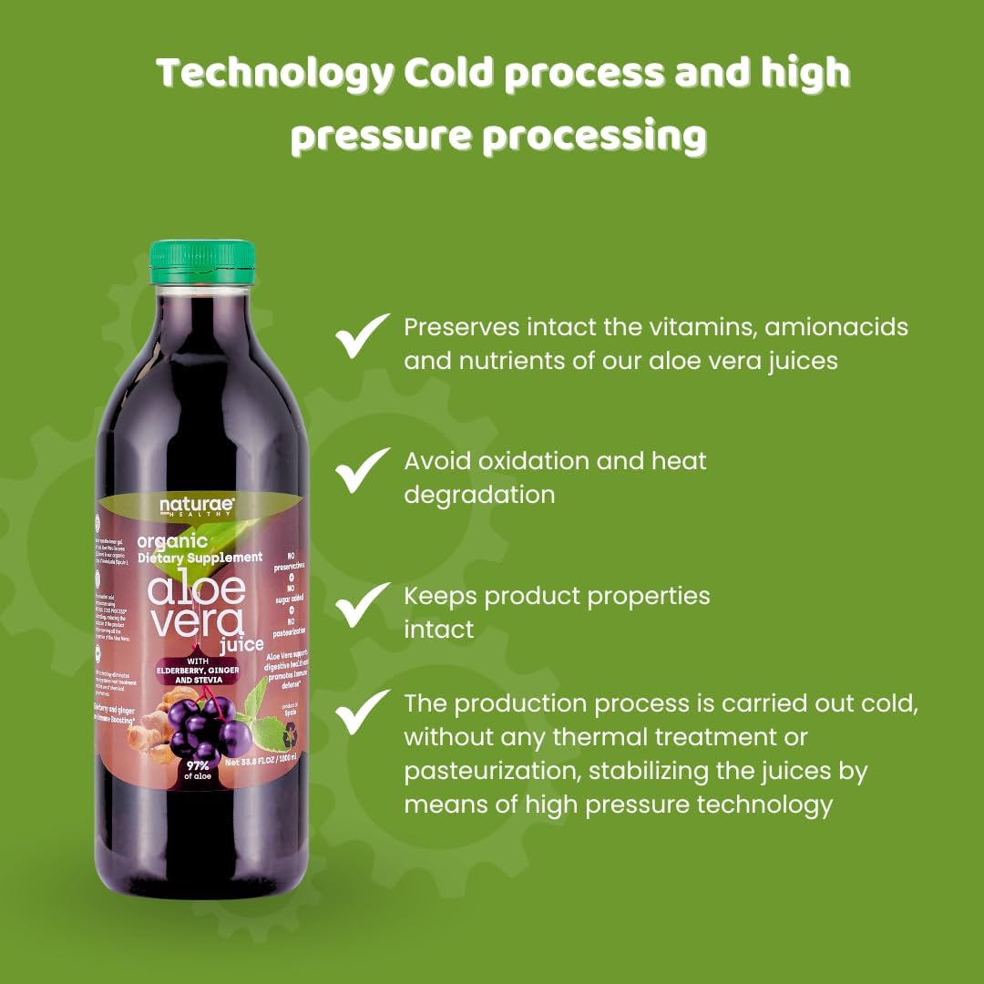naturae Healthy Aloe Vera Juice – Natural Digestive Health & Immune Support – with Elderberry, Ginger & Stevia – Promotes Stomach Balance & Regularity – 33.8 fl oz