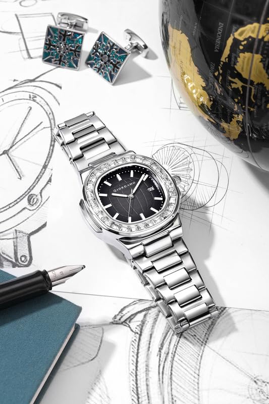 Image of Giordano Luxury Watch for Men with Textured Dial, Crystal Bezel, Date Display and Stainless Steel Strap