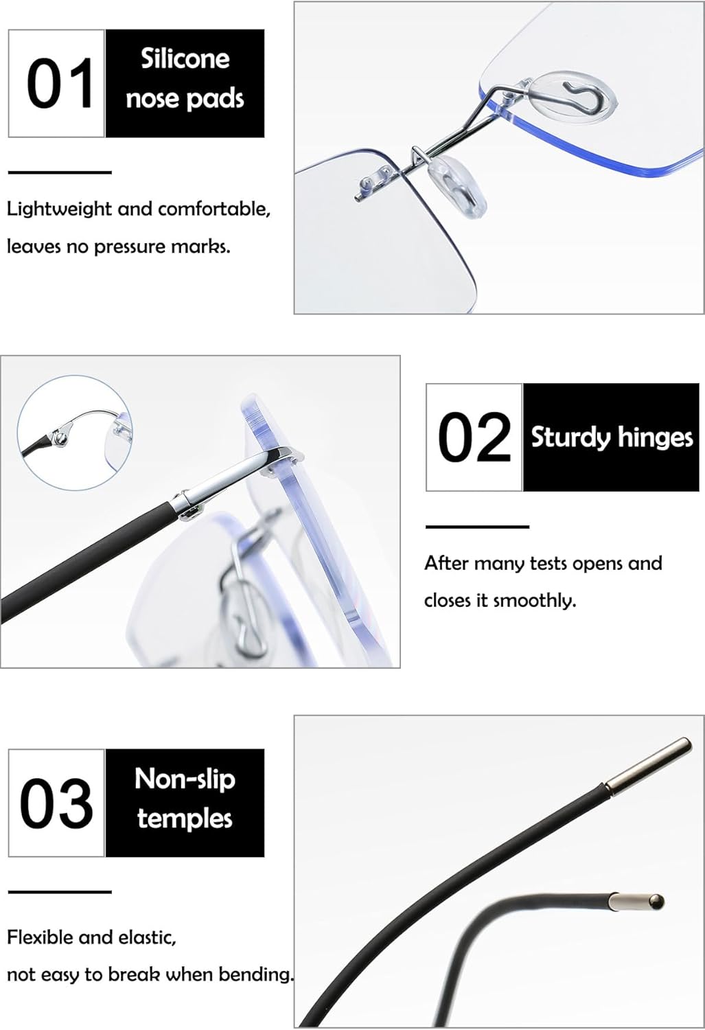 Rimless Progressive Multifocal Reading Glasses Men Women Blue Light Blocking Ultralight Metal Multifocus Readers - Image 6