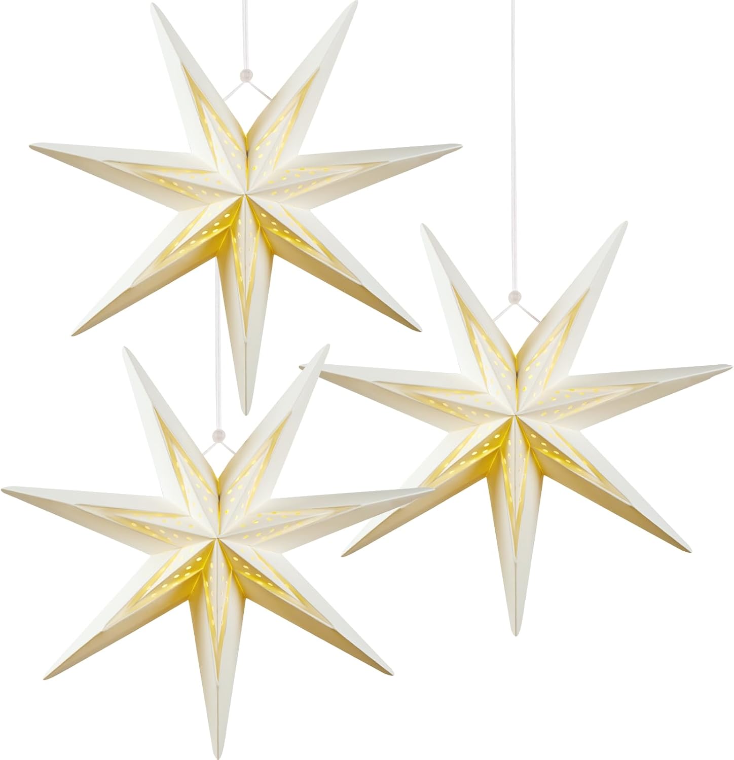 SUNBEAUTY Christmas Paper Stars 7 Pointed 12 Inch White Hanging Paper