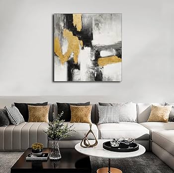 Amazon.co.jp: 3Hdeko - 100%手描き 黒と金のウォールアート