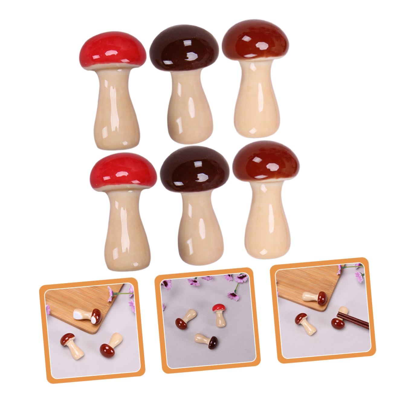 Luxshiny Support de Rangement pour Baguettes Lot de 6 Pièces, Facile à Nettoyer en Céramique Champignon Décoration de Table à Manger Élégante Maison