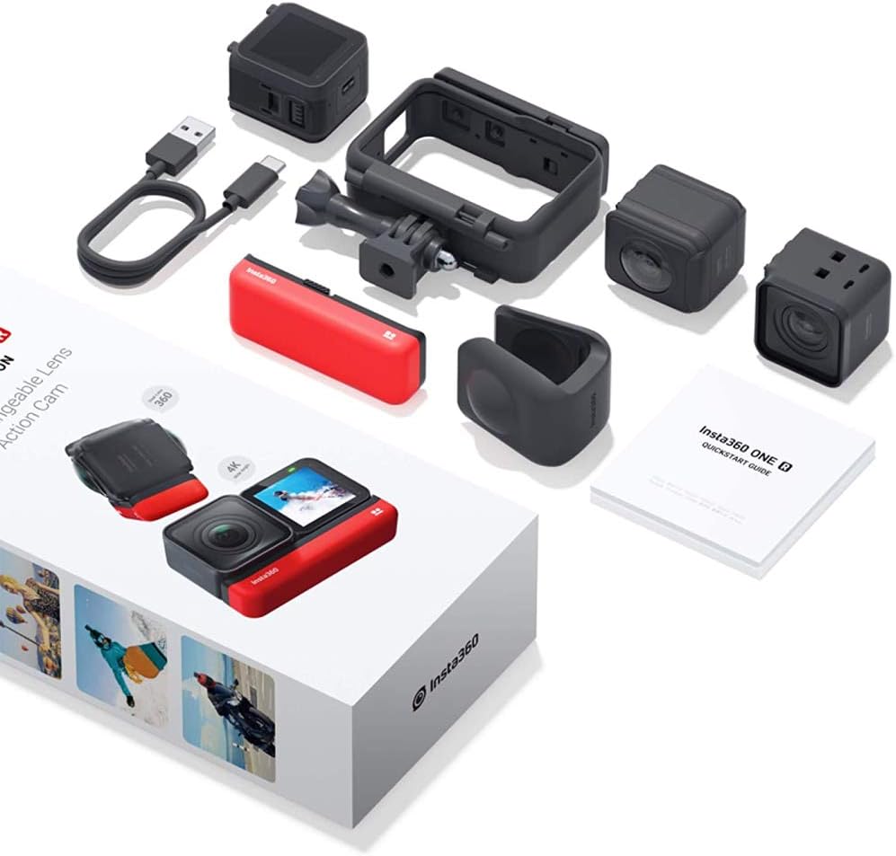 Flash Deals - 70% OFF Insta360 ONE R Twin Edition (360 Camera + 4K Wide Angle) + SanDisk 64GB SD Card + Monopod + Chest Strap + Head Strap + Bike Mount - Top Accessory Bundle