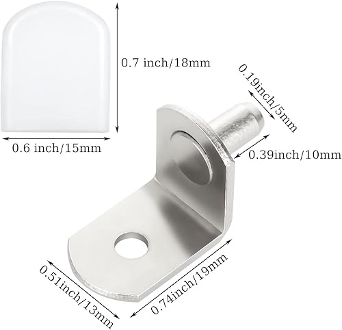 Miniatura 2 de 100 clavijas de soporte para estante, clavija de soporte de estante de gabinete de 0.19 pulgadas con agujero, clips de metal en forma de L para