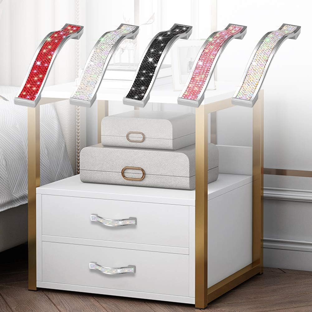 Artscope Crystal Cabinet Pull Handle, Bling Door Handle, Modern Cabinet Knobs, Diamond Pulls, Diamond Knob, Furniture Door Drawer, Fashion Kitchen Knob 6 Pack (11 cm/4.3 in, White)
