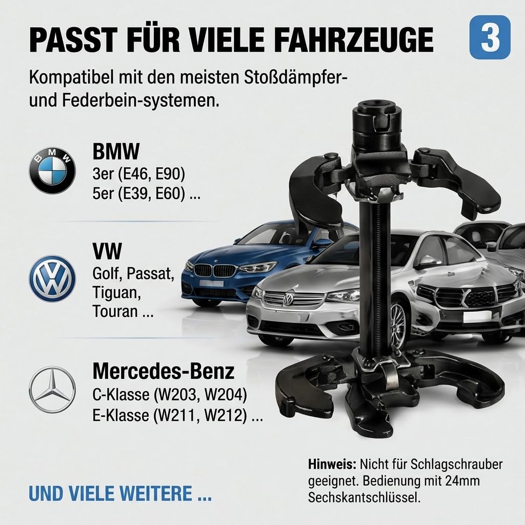 Juego de tensores de muelles de seguridad profesional para amortiguadores de coche y suspensión – tensor de suspensión universal McPherson 2300 kg – Herramienta especial para montaje de