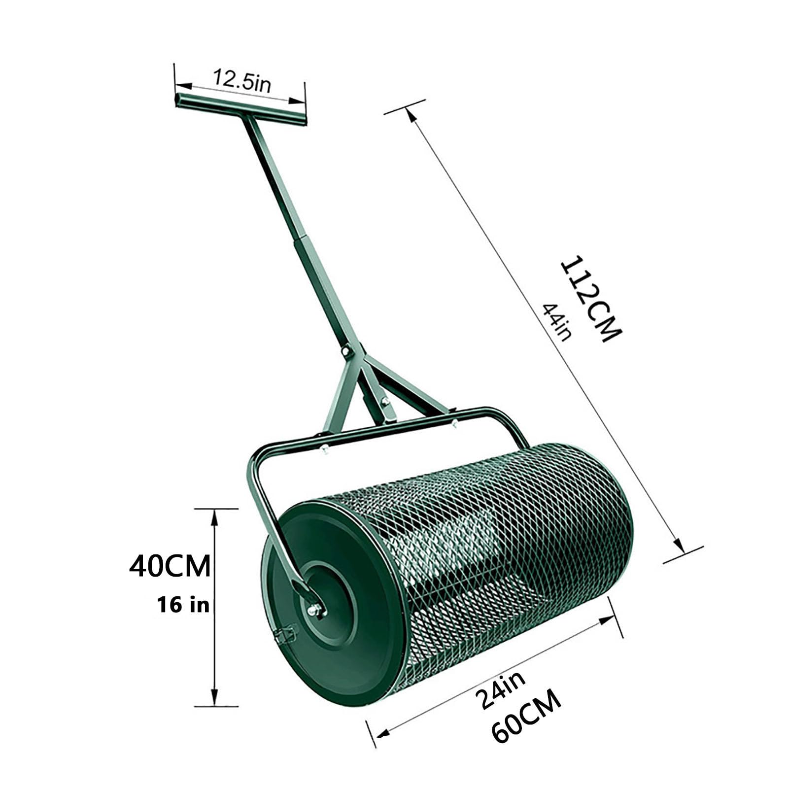 Esparcidor de abono de 61 cm con mango ajustable en forma de T para césped y jardín, estiércol y tierra vegetal, herramienta eficiente de patio para una fácil aplicación