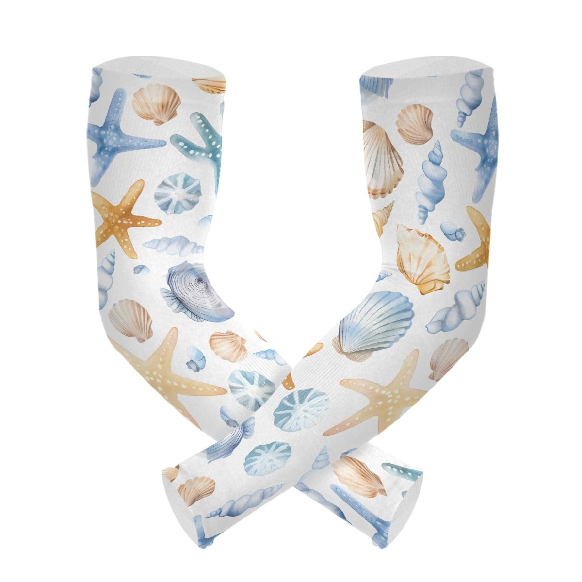 Cooling Arm Sleeves for Men Women UV Sun Protection Arm Covers Cute Seashells Starfish Compression Sleeves Sports Football Golf Cycling