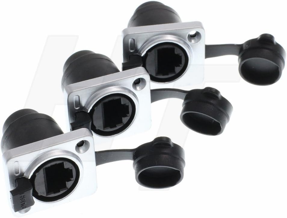 HT RJ45 Socket Ethernet Panel Mount Shielded Waterproof Female Feed-through Chassis Receptacle, 3pcs