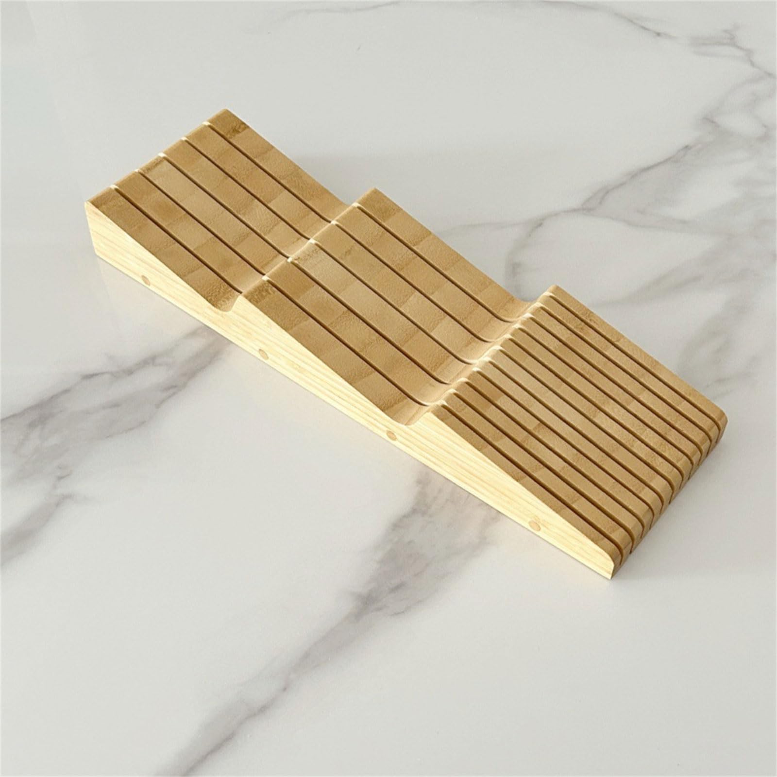 Besteck Schubladen Organizer Einsatz für die Küche zu Hause, Holz Aufbewahrungstablett mit mehreren Schlitzen, 43 x 14 x 5 cm, Aufräumen der Theke und ordentlichen Platzieren von Werkzeugen,