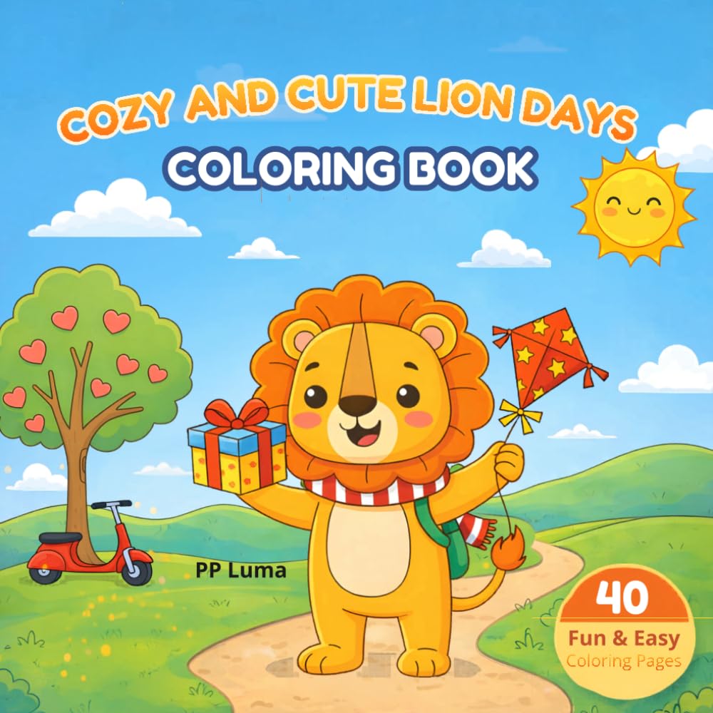 COZY AND CUTE LION DAYS COLORING BOOK: Cute & Cozy Coloring Book for Kids Ages 3-6