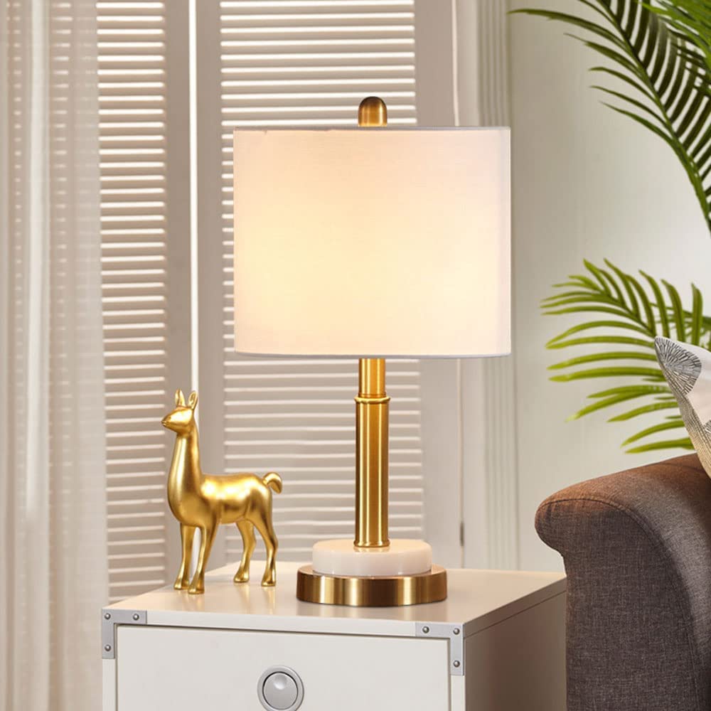 Lampe de Bureau Rétro Laiton Métal Tube Lampe De Table Blanc Tambour Abat-jour Décor Moderne Luxe Marbre Base Veilleuse Lampes De Table Pour Salon Lampe de Chevet pour Chambre ( Size : 27.5*63cm )