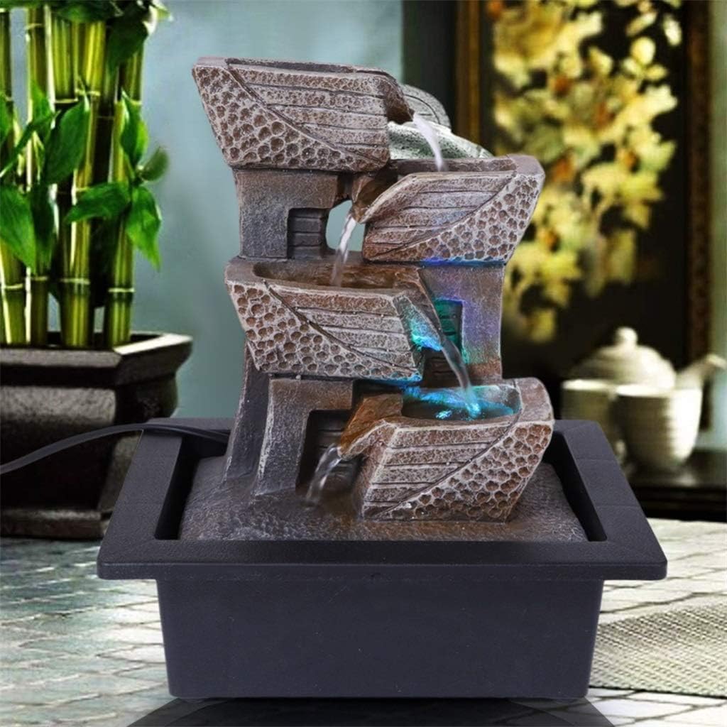 Resin Desktop Fountain Home Tabletop Water Decoration Ornament with LED Light
