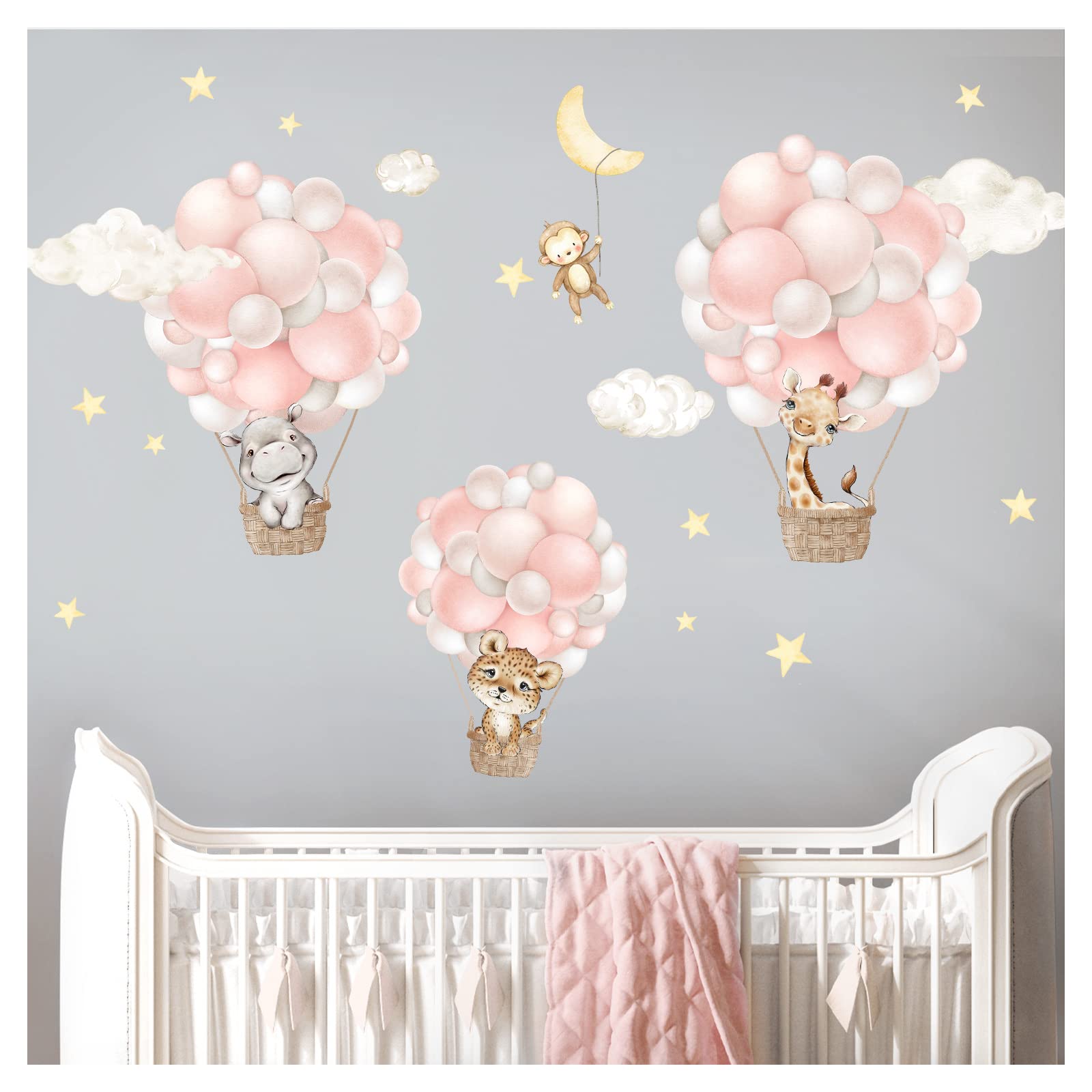 Little Deco Wandsticker Heißluftballons Safari Tiere Wandtattoo Sterne Wolken Kinderzimmer Wandaufkleber Babyzimmer Deko DL958-2