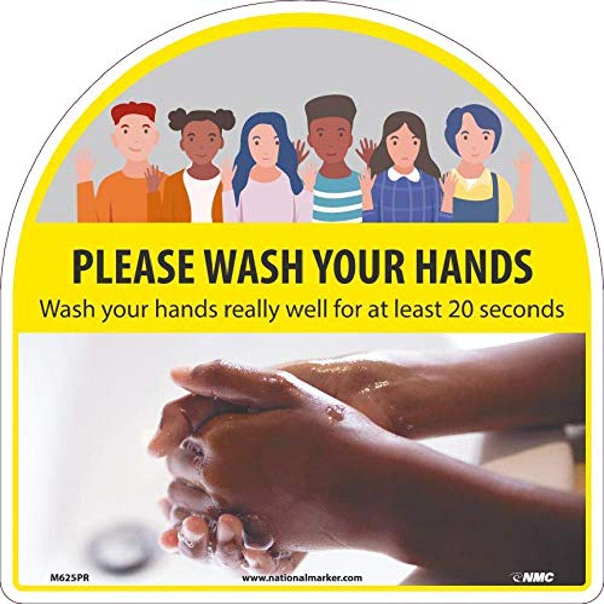 NMC M625PR Please Wash Your Hands Wash Your Hands Really Well for at Least 20 Seconds, 12 x 0.01 x 12, Pressure Sensitive Removable Vinyl