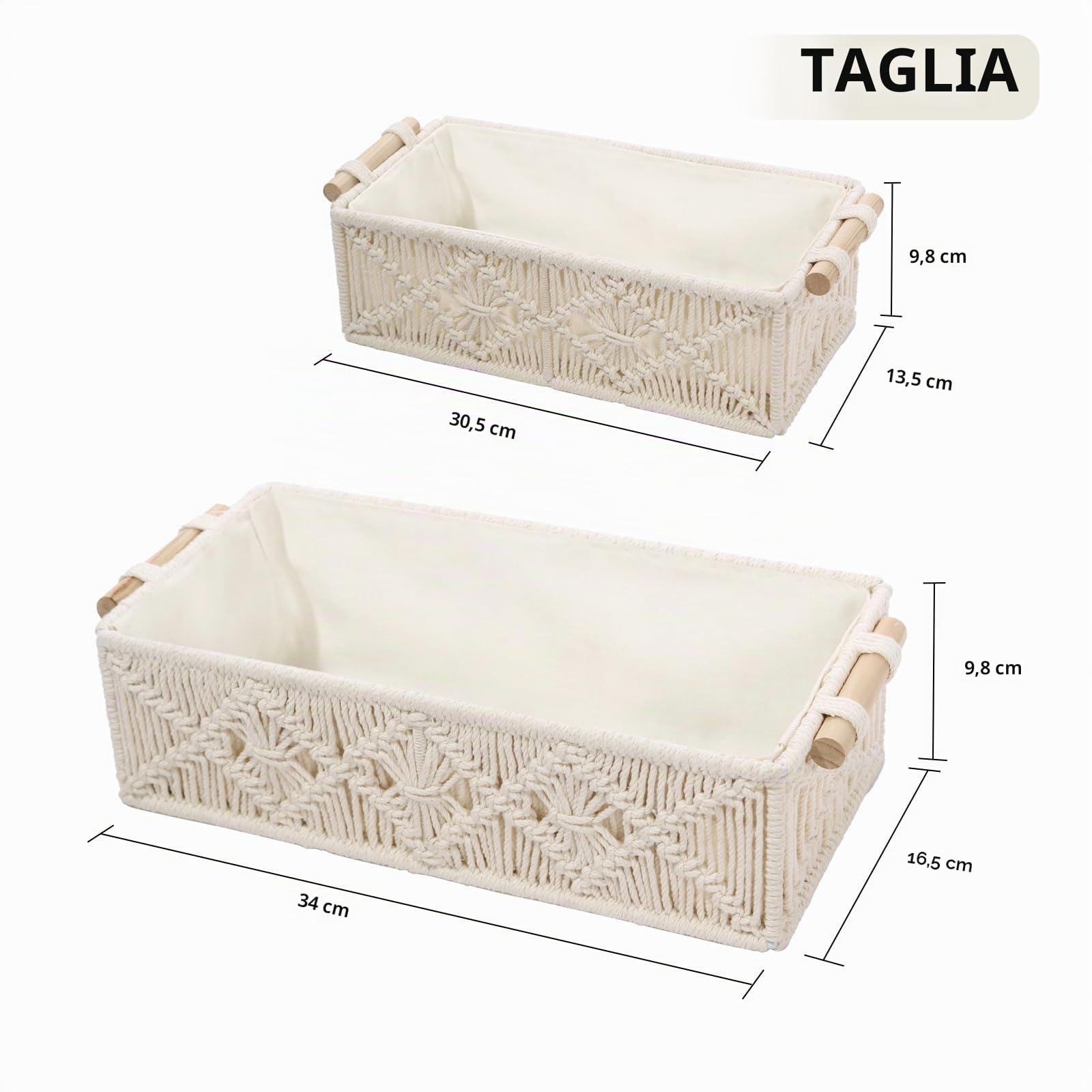 Set di 2 Cestini Portaoggetti Intrecciati, Stile Bohémien, Cestino Portaoggetti in Corda di Cotone Fatti a Mano, Può Essere Usato Come Piccolo Cestino Decorativo, Cesto Portaoggetti (Bianco)
