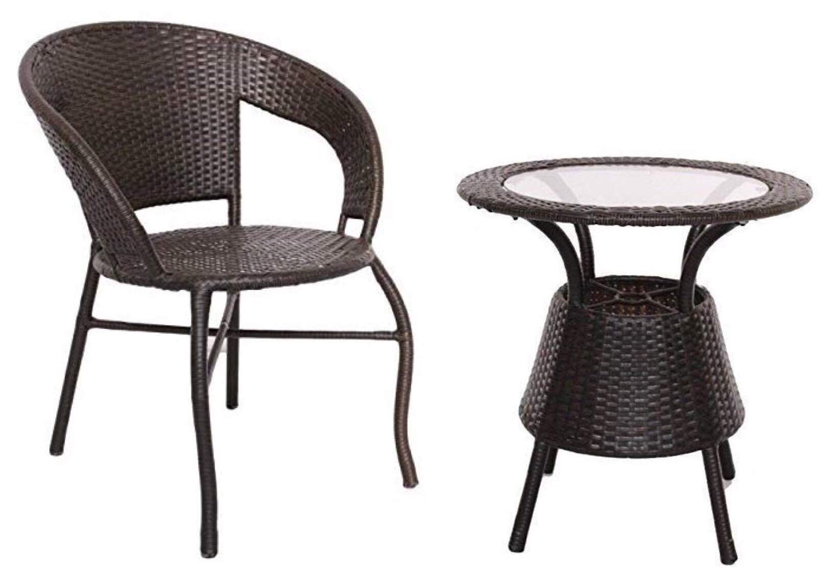 Hindoro Outdoor Garden Patio Furniture Set with Glass Top (Brown) (1 Chair + Table)-image-30