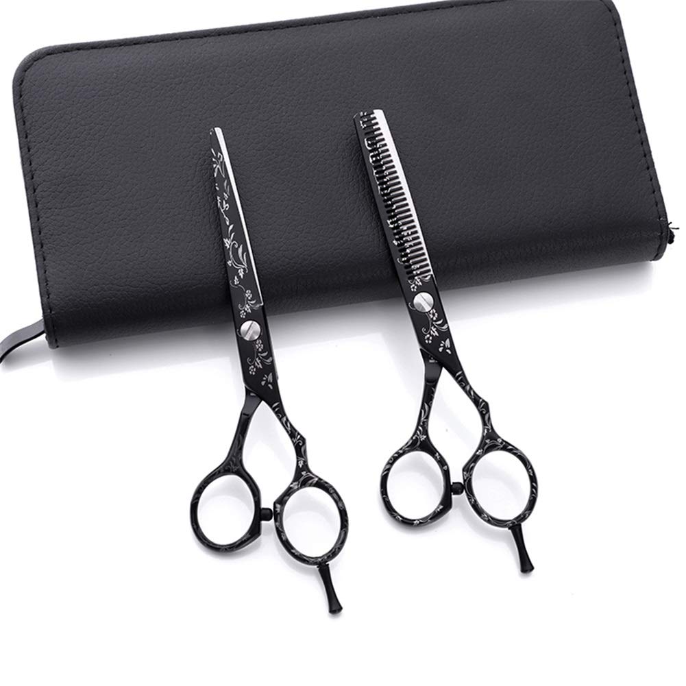 Ciseaux De Coiffure Professionnels, Ciseaux De Barbier De Salon, Kit De Ciseaux De Coupe De Cheveux Extra Tranchants pour Salon De Coiffure, Maison Ou Voyage, Motif Noir, 6,0 Pouces