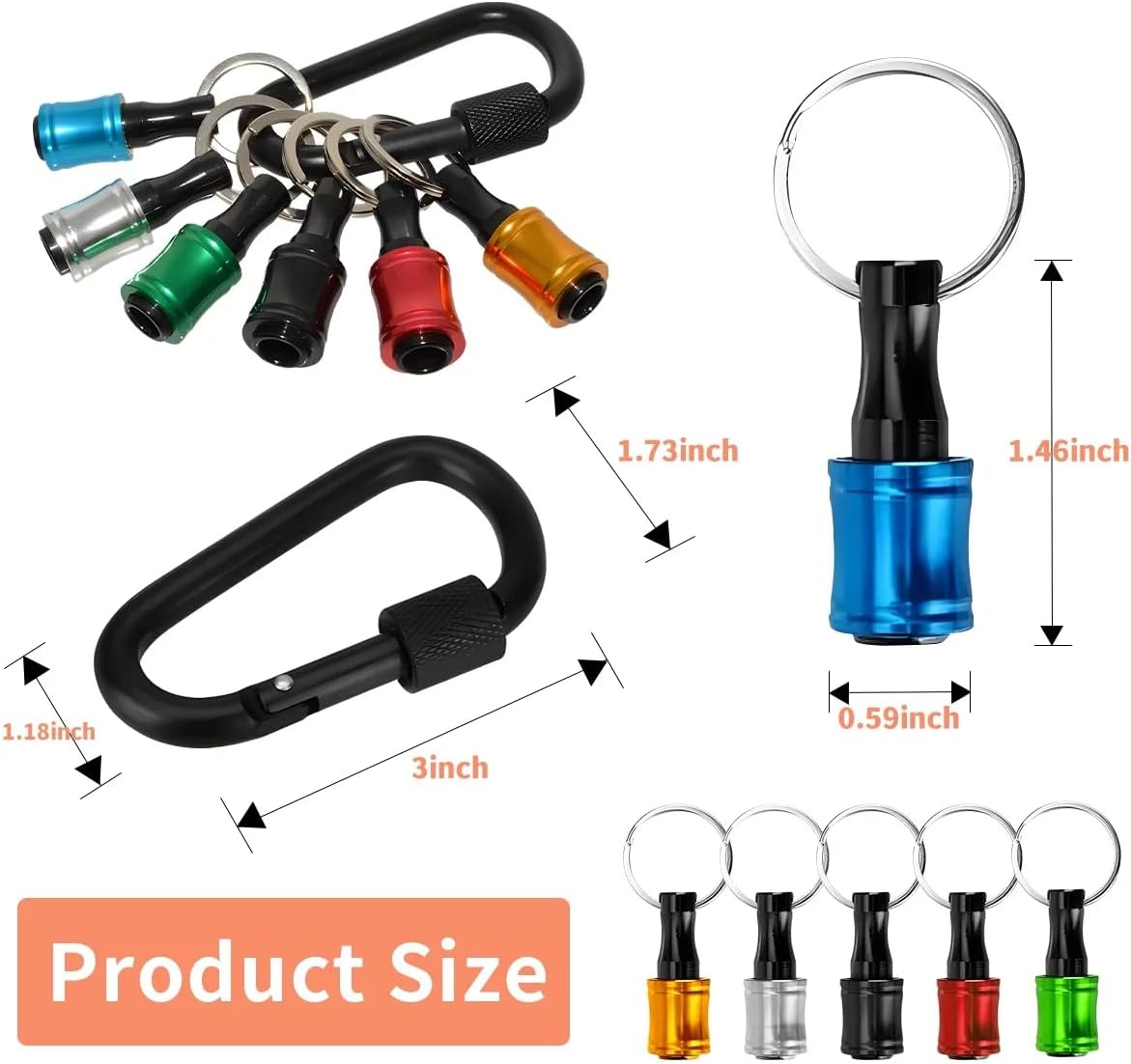 6Pcs Bit Holder Key Chain, 1/4 Socket Hex Drill Bit Holder, Quick Release Keychain Organizer Cool Gadgets for Men Gift