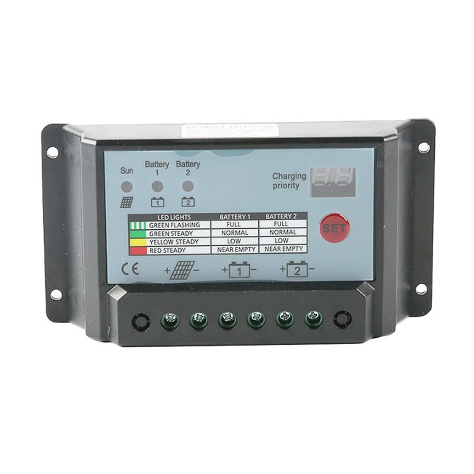 Regolatore Di Carica Solare Doppia Batteria PWM 10A/20A/30A For Batteria 12V 24V Regolatore Batteria Pannello Solare Facile Efficace(10A)