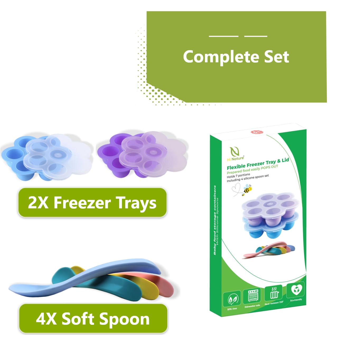 Contenitore Pappa Bambini Aolso - 12 Scomparti Da 45ml In Silicone Senza BPA, Verde