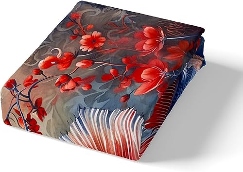 Miniatura 4 de Manfei Betta Fish - Juego de funda de edredón artística de peces en acuarela, flores rojas florecientes para niños y adolescentes, decoración para