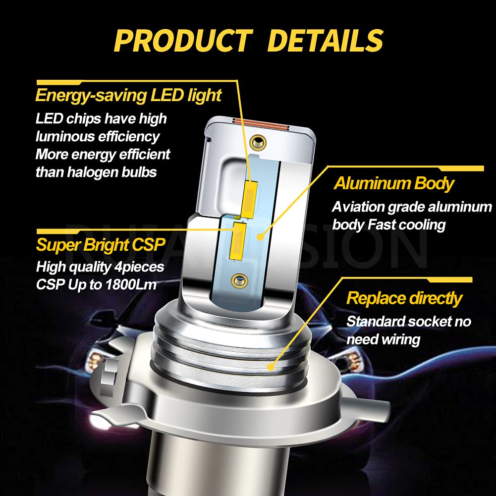 Ruiandsion H4 Moto del faro del LED lampadina luminosa eccellente gialla 1860 4SMD Chips AC/DC 9-32V Alto Basso raggio LED del motociclo faro lampadina