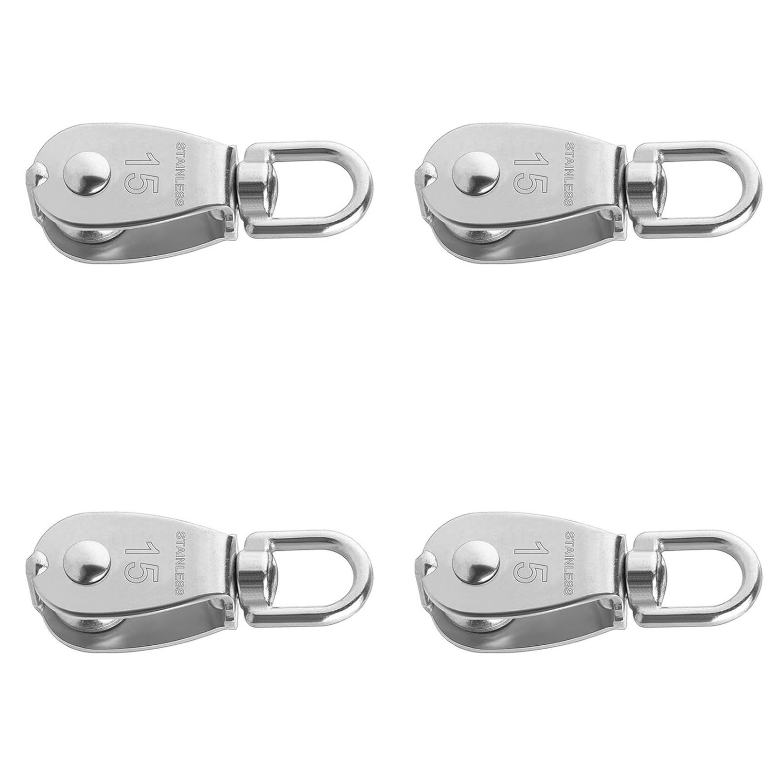 Msioytog M15 Single Pulley Block 304 Stainless Steel Rope Guide Pulley With Top Loop Design For Utility Rigging, Workshop Setup, And Home Repair 4 Pack