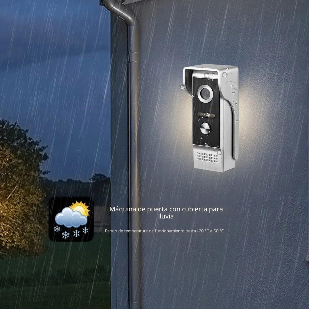 Timbre de video con visión nocturna de alta definición, audio bidireccional, video HD, IP64 resistente a la lluvia, monitor de 7 pulgadas, batería de gran capacidad, timbre de video con monitor