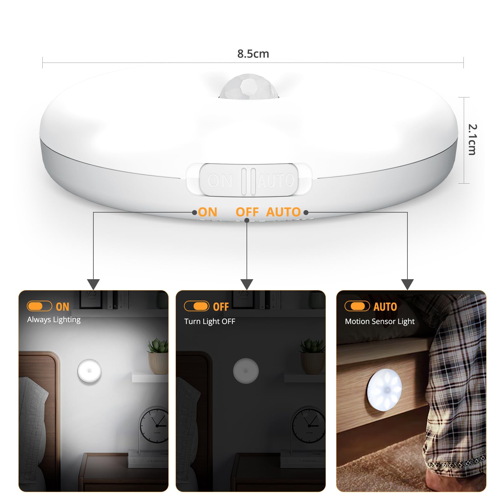 VCY luci led cucina, 8 LED Luce per Armadio strisce led USB Sensore Di Movimento Per Interni, Ricaricabile Sotto Il Gabinetto Cucina Armadio Leggero Stick Luce Notturna Bar,Scale, Corridoio Confezion