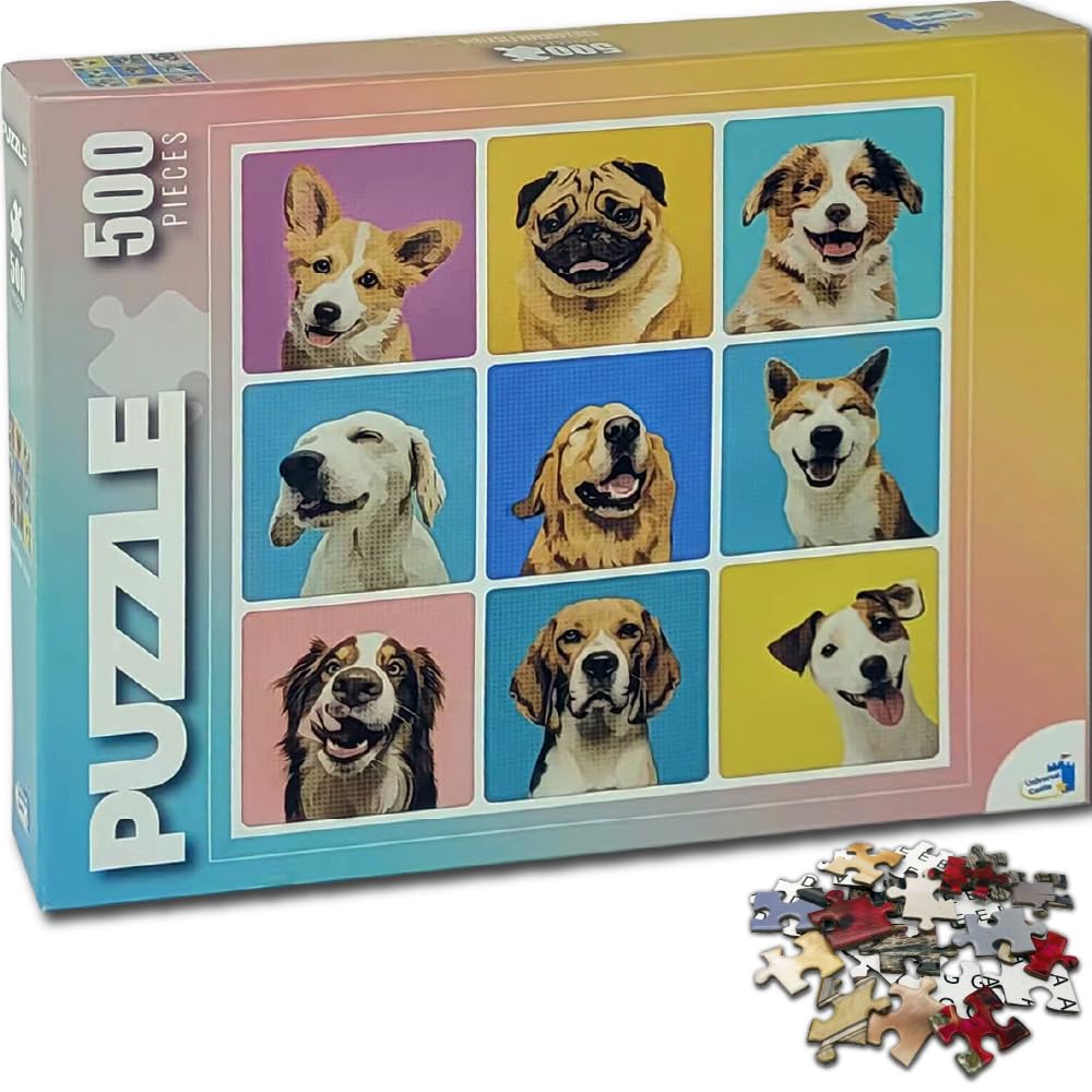 Universal Castle Puzzle cuadrado de 500 piezas para adultos y niños, arte pop art animales tema gato y perro rompecabezas clásico juguete (Dogs)