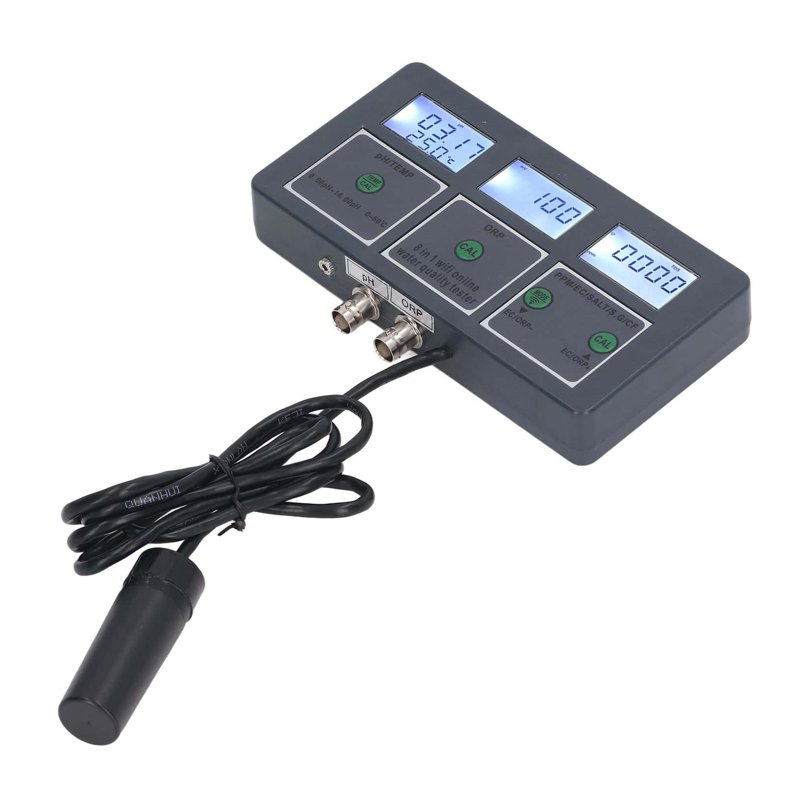 Probador de Calidad del Agua Multiparámetro, Monitoreo Inalámbrico en Línea 8 en 1 con S.G PH EC SALT ORP TDS CF TEMP Almacenamiento de Datos para Acuario, Laboratorio (HUS