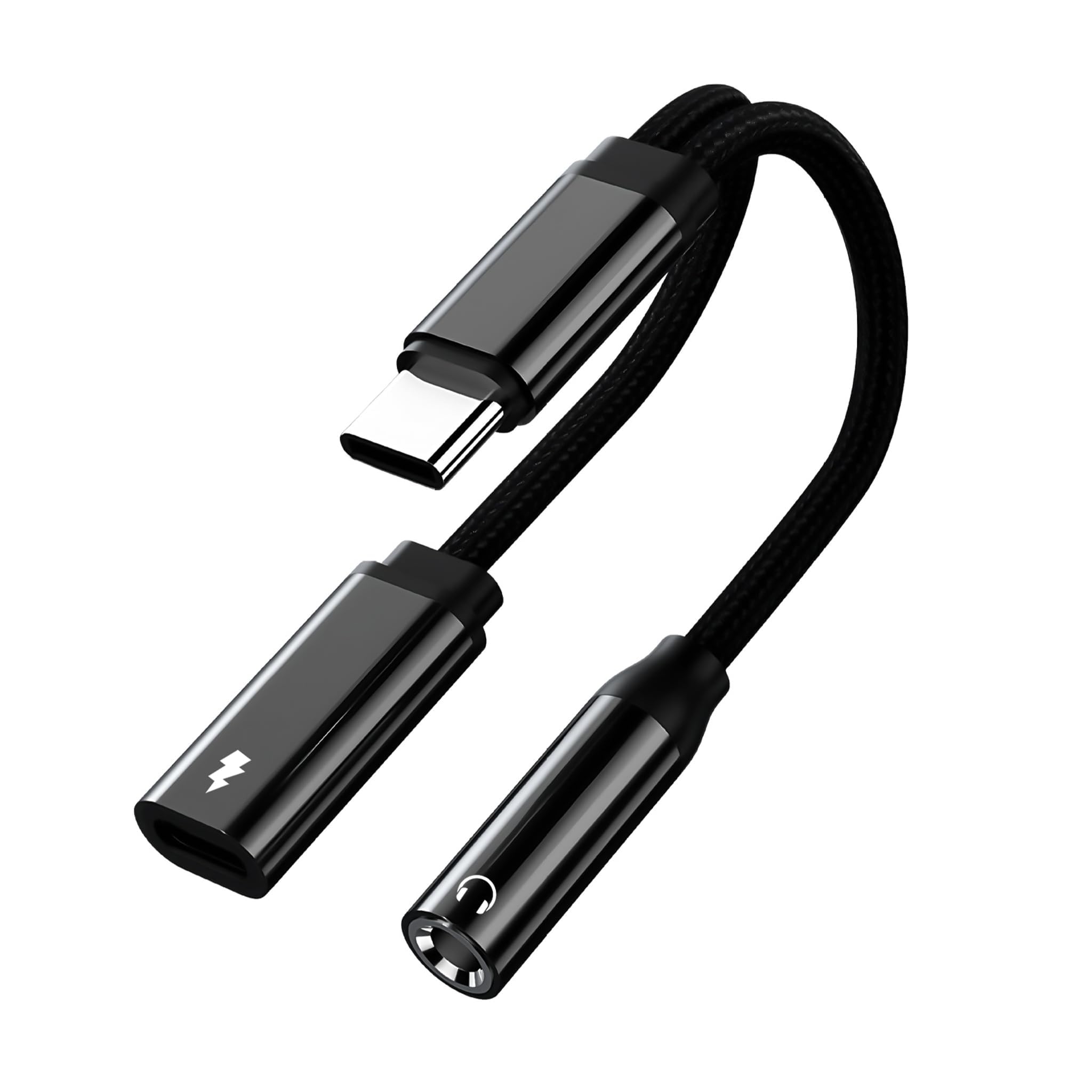 Adapter USB C Klinke 3,5 mm 2 in 1, 2 in 1 USB C auf Klinke und Ladekabel, Adapter USB C auf 3,5 mm mit Schnellladung, PD 60 W, Audio AUX DAC, Typ C Stecker, Dual Port Kopfhörer und kompatibel mit