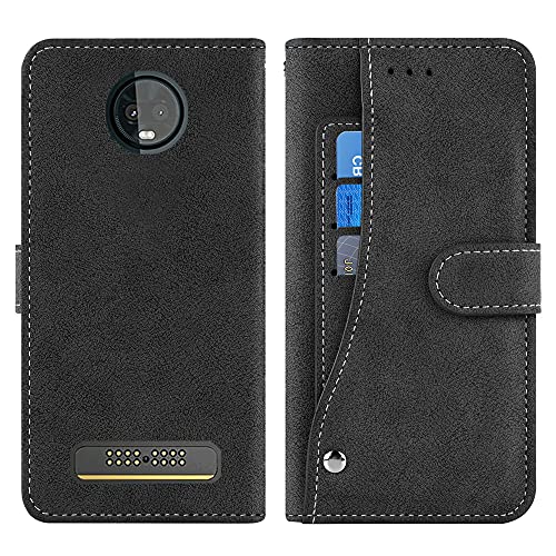 Asuwish Compatible With Moto Z3 / Z3 Play Wallet Case And Tempered Glass Screen Protector Flip Cover Credit Card Holder Stand Cell Accessories Phone Cases For Motorola Motoz3 Z 3Case 3 3Z Z3Play Black #TOP4