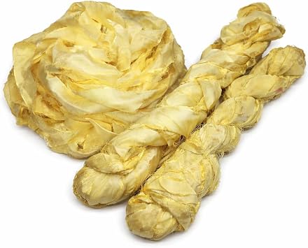 Knitsilk Recycled Sari Silk Ribbon Yarn Super Bulky Lemon Yellow 50g Skein, Approx. 30 Yards Soft Textured Ribbon for Knitting, Crochet, Weaving & Craft Projects