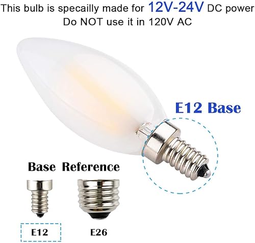 Miniatura 8 de Bombilla LED de bajo voltaje de 12 voltios, CACC 12 V, 6 W 600 Lm, regulable, luz blanca cálida, base pequeña E12, punta de llama de vidrio