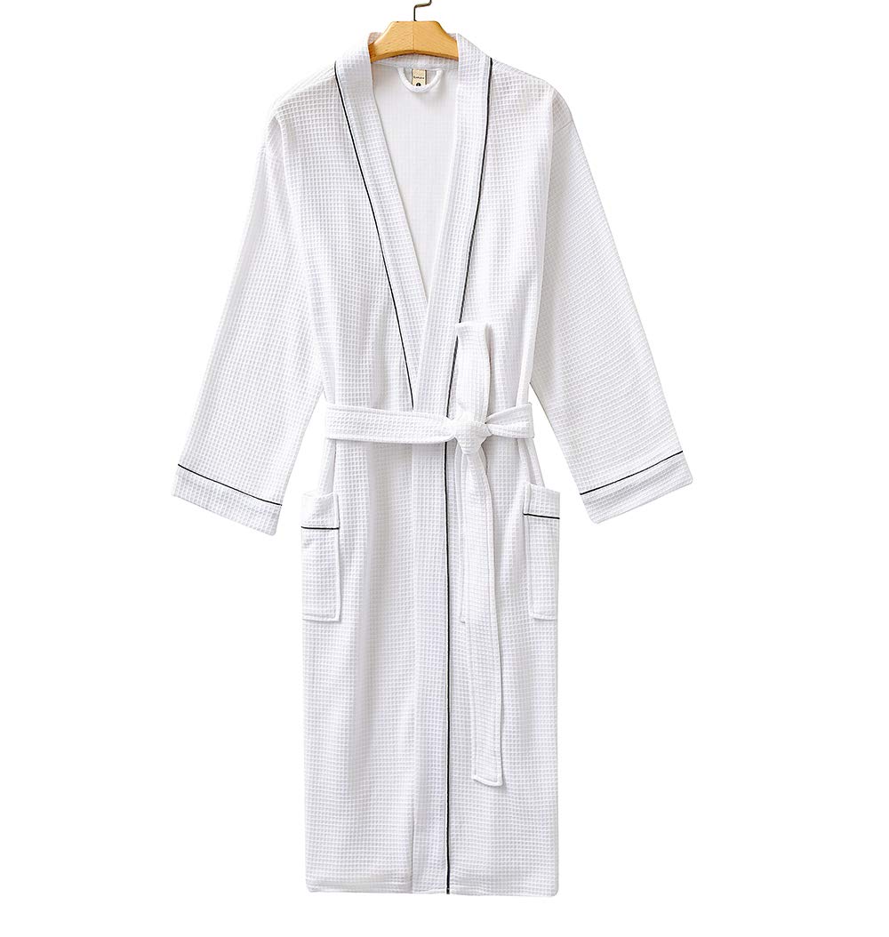 Men's Waffle Weave Kimono Bathrobe Lightweight Long Spa Robe