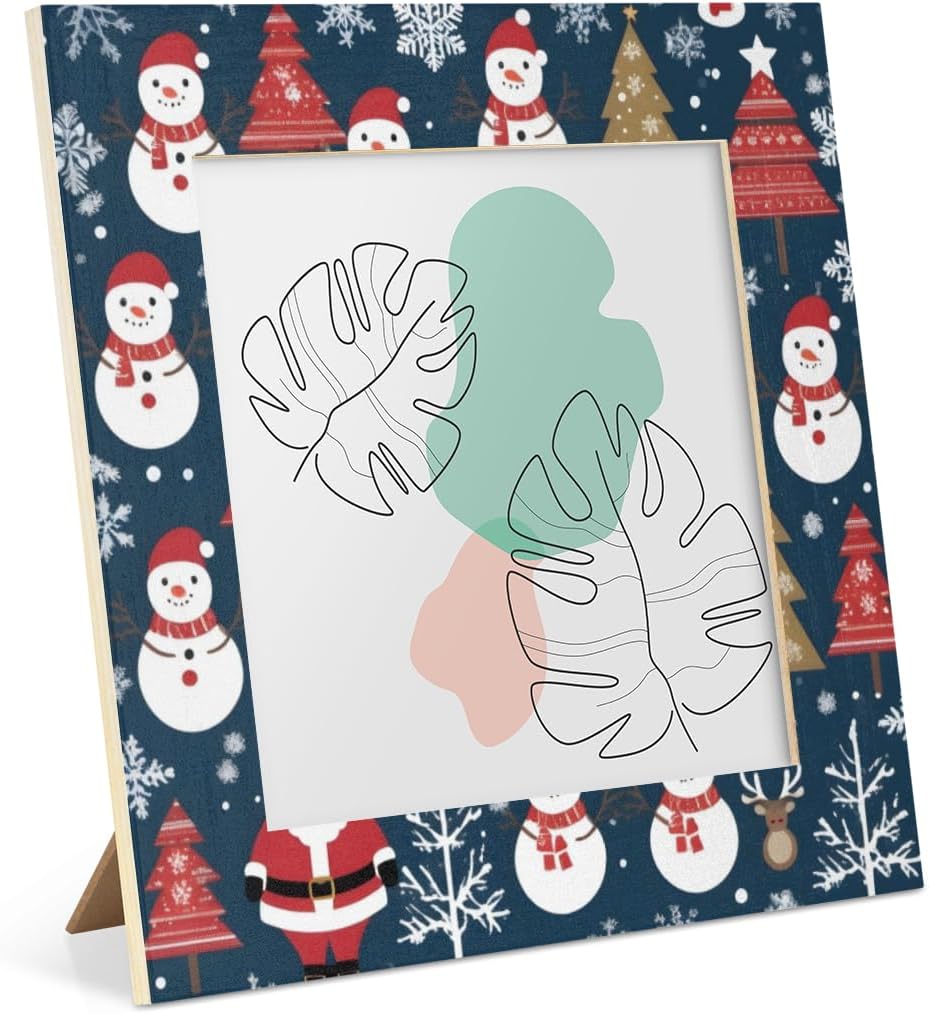 KOBLEN Wooden Picture Frames Snowman Snowflake Tree 5x5 Inches Photo Frame Modern Square Picture Frame Wall Hanging & Desk Decor Wood Photo Frames Ideal Gift for Office Living Room