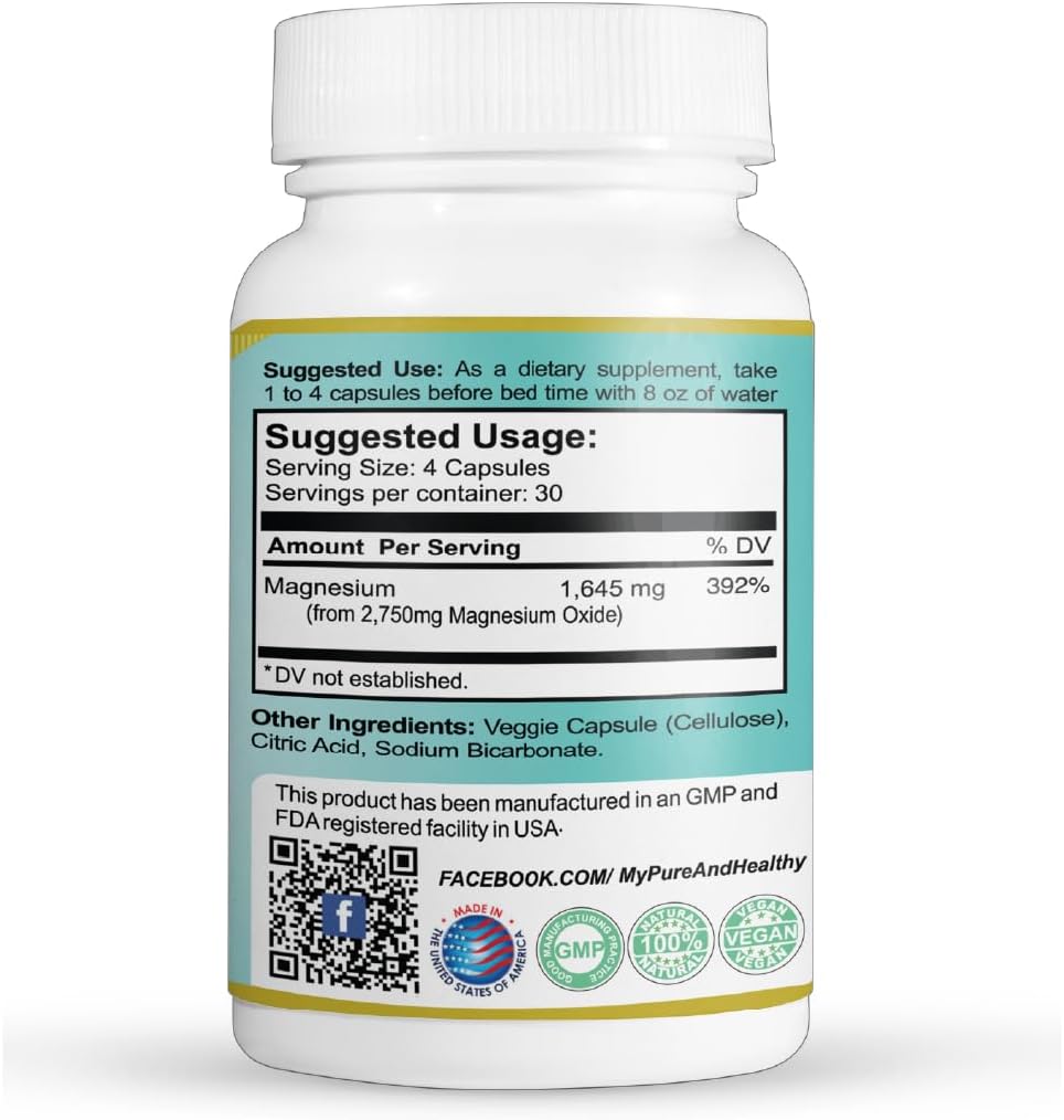 Pure & Healthy Oxypure Magnesium Oxide Colon Cleanser with Sodium Bicarbonate Veggie Capsules 120 Count